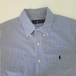 Polo Ralph Lauren Blue Plaid Button Front S/S Shirt Mens Size Large